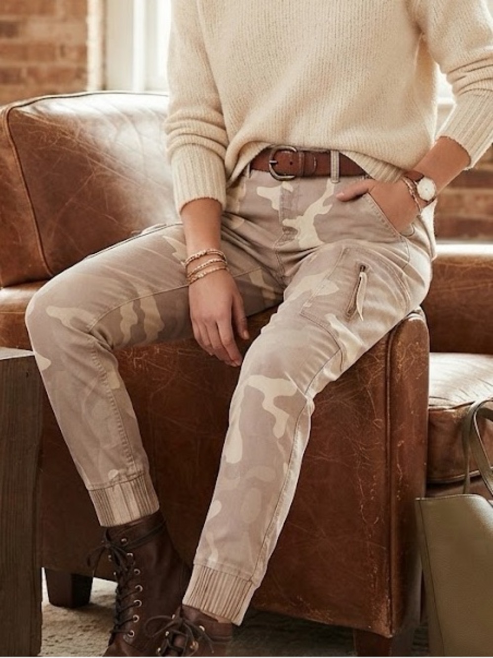 Hollister Beige & Tan Camo Cargo Joggers